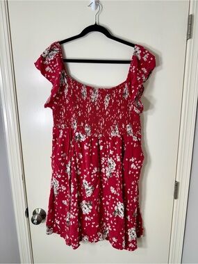 Torrid Red Floral Smocked Mini Dress Plus Size 3X